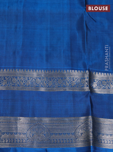 Venkatagiri Silk Saree mehendi green and cs blue with allover silver zari checks & buttas and rettapet zari woven border