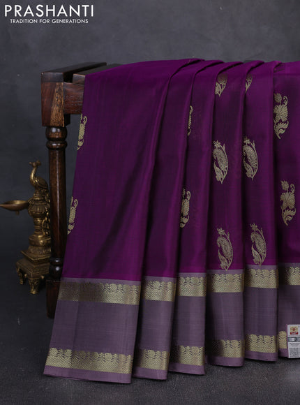 Venkatagiri Silk Saree purple and rosy brown with zari woven buttas and rettapet zari woven border