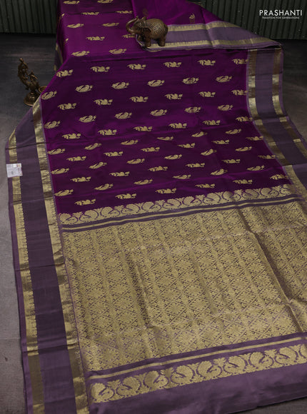 Venkatagiri Silk Saree purple and rosy brown with zari woven buttas and rettapet zari woven border