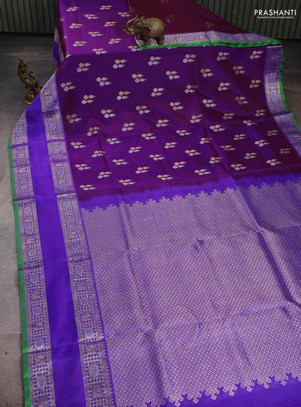 Venkatagiri Silk Saree purple and lavender with silver & gold zari woven buttas and rettapet zari woven border