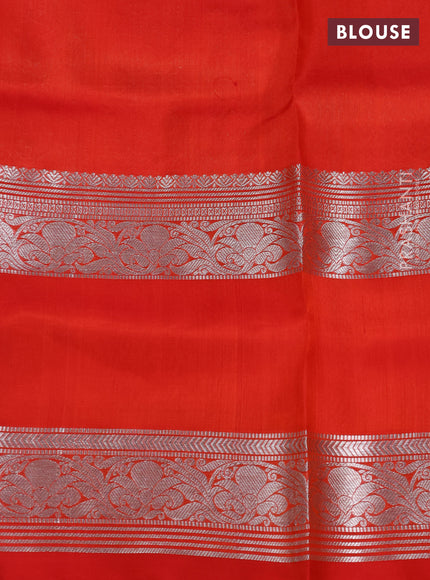 Venkatagiri Silk Saree candy pink and red with allover silver zari woven buttas and long silver zari woven annam butta border