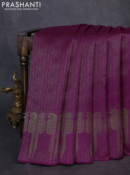 Pure kanchipuram silk saree purple with allover zari woven brocade weaves and long parrot design zari woven border