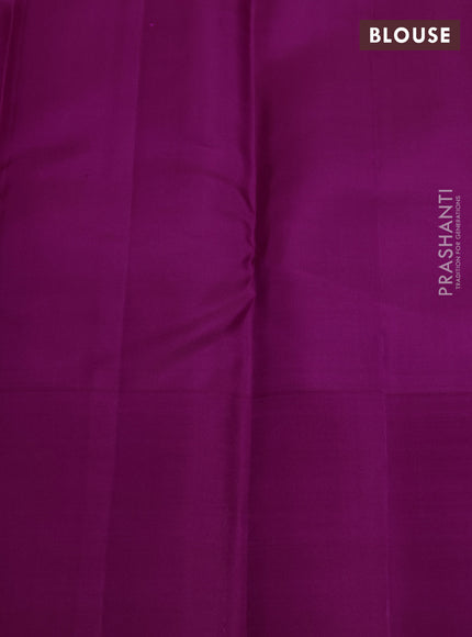 Pure kanchipuram silk saree purple with allover zari woven brocade weaves and long parrot design zari woven border
