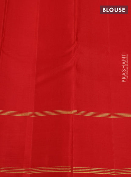 Pure kanchipuram silk saree yellow and red with allover small checked pattern and temple design rettapet zari woven border