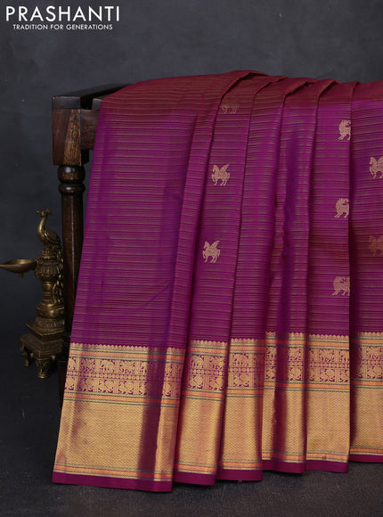 Pure kanchipuram silk saree dark magenta pink with allover vairaosi pattern & zari buttas and rich zari woven border