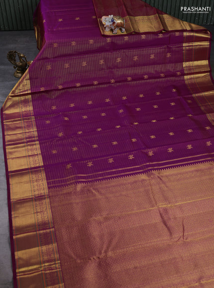 Pure kanchipuram silk saree dark magenta pink with allover vairaosi pattern & zari buttas and rich zari woven border