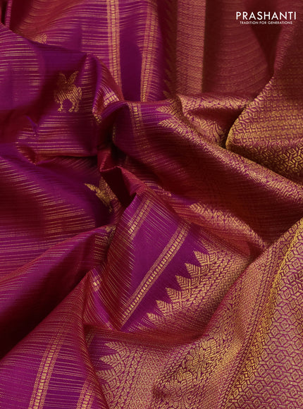 Pure kanchipuram silk saree dark magenta pink with allover vairaosi pattern & zari buttas and rich zari woven border