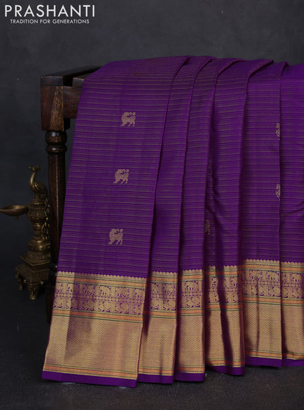 Pure kanchipuram silk saree purple with allover vairaosi pattern & zari buttas and rich zari woven border
