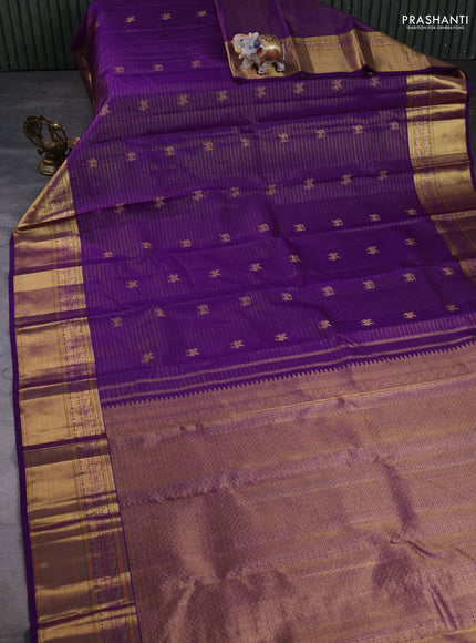 Pure kanchipuram silk saree purple with allover vairaosi pattern & zari buttas and rich zari woven border