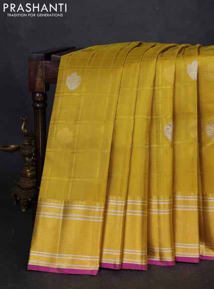 Pure kanchipuram silk saree lime yellow with allover self emboss & zari buttas and rich zari woven border