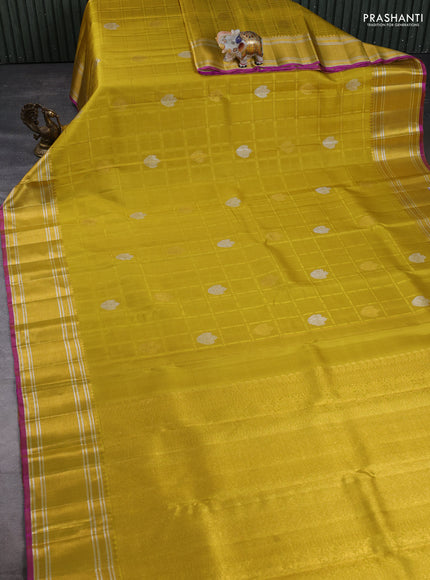 Pure kanchipuram silk saree lime yellow with allover self emboss & zari buttas and rich zari woven border