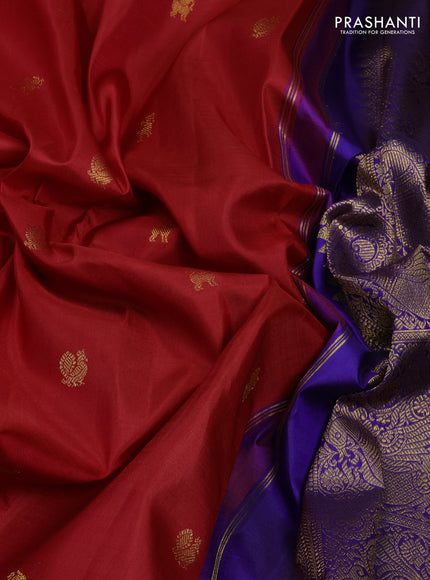 Pure kanchipuram silk saree blue with zari woven buttas and zari woven border