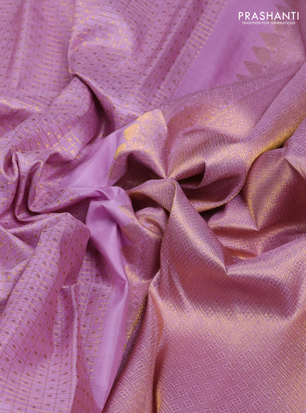 Pure kanchipuram silk saree lavender with allover zari small checks & buttas and rettapet zari woven border