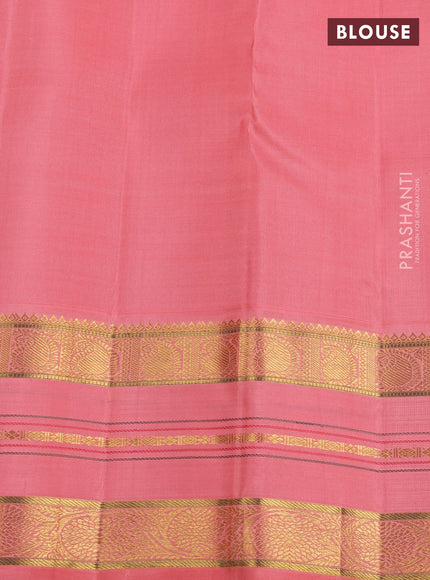 Pure kanchipuram silk saree maroon and peach with paisley zari woven buttas and rich zari woven border
