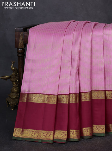 Pure kanchipuram silk saree light pink and maroon with allover zari woven small checked pattern and long rettapet zari woven korvai border
