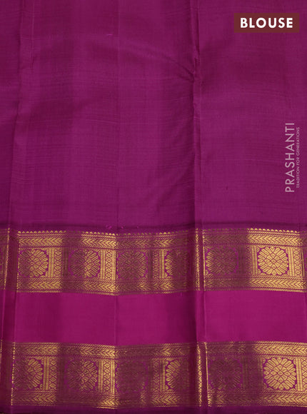 Pure kanchipuram silk saree mehendi green and purple with zari woven buttas and rettapet zari woven border