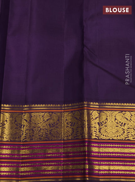 Pure kanchipuram silk saree light blue and jamun shade with zari woven buttas and zari woven korvai border