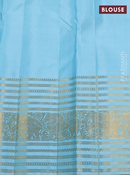 Pure kanchipuram silk saree dark green and light blue with zari woven buttas and zari woven border