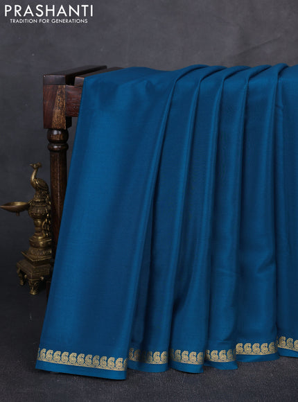 Pure mysore silk saree cs blue with plain body and paisley zari woven border