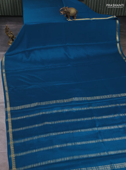 Pure mysore silk saree cs blue with plain body and paisley zari woven border
