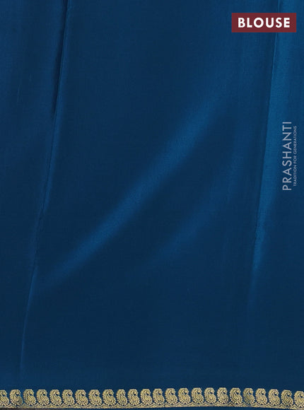 Pure mysore silk saree cs blue with plain body and paisley zari woven border
