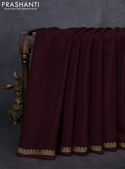Pure mysore silk saree coffee brown with plain body and paisley zari woven border