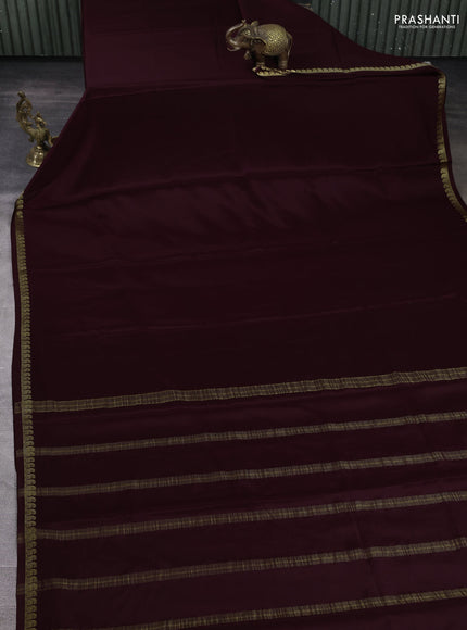 Pure mysore silk saree coffee brown with plain body and paisley zari woven border