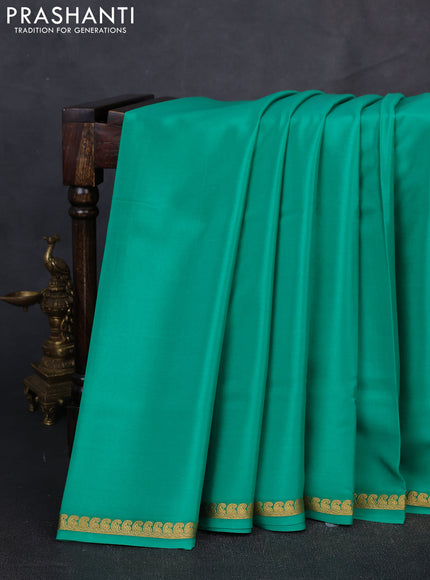 Pure mysore silk saree teal green with plain body and paisley zari woven border