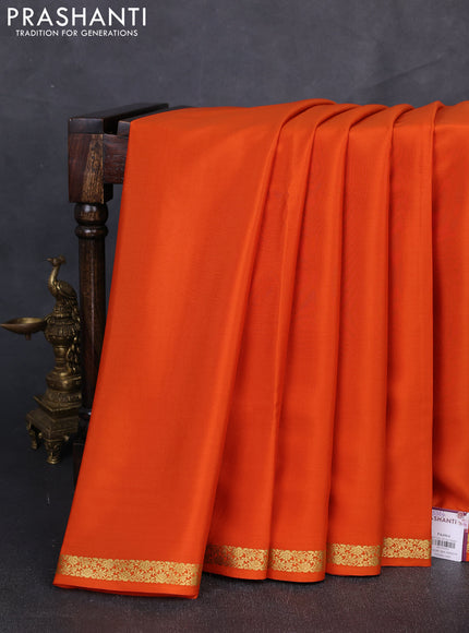 Pure mysore silk saree orange with plain body and zari woven border