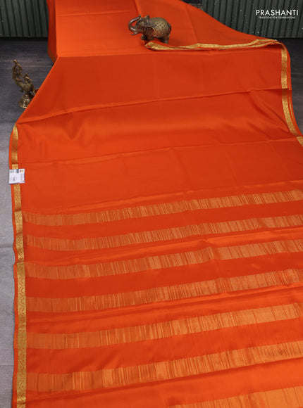 Pure mysore silk saree orange with plain body and zari woven border