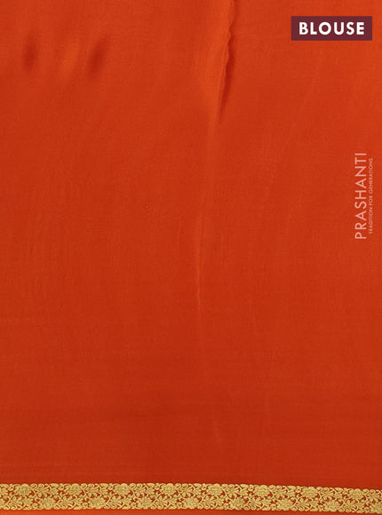 Pure mysore silk saree orange with plain body and zari woven border