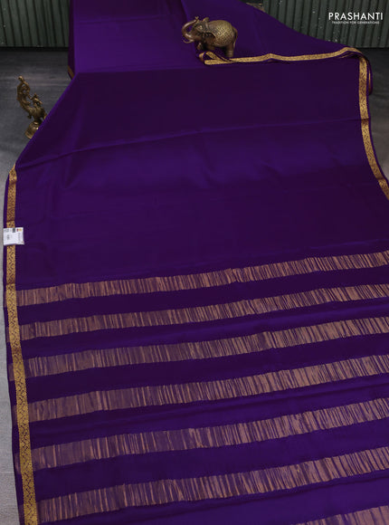 Pure mysore silk saree purple with plain body and zari woven border