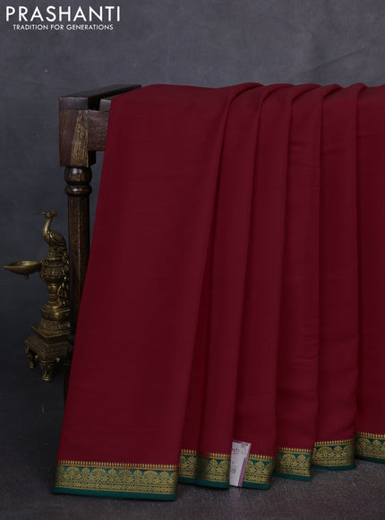 Pure mysore silk saree red and green with plain body and zari woven border