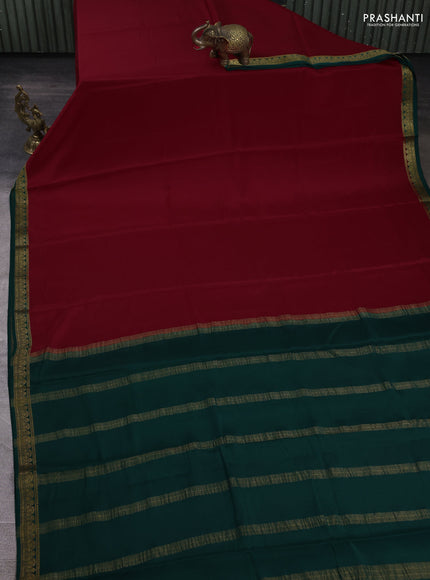 Pure mysore silk saree red and green with plain body and zari woven border