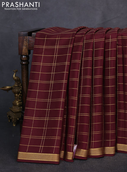 Pure mysore silk saree coffee brown with allover zari woven checked pattern and zari woven border
