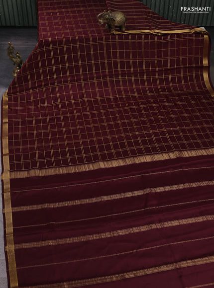 Pure mysore silk saree coffee brown with allover zari woven checked pattern and zari woven border