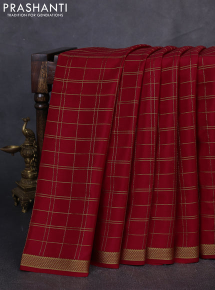 Pure mysore silk saree red with allover zari woven checked pattern and zari woven border