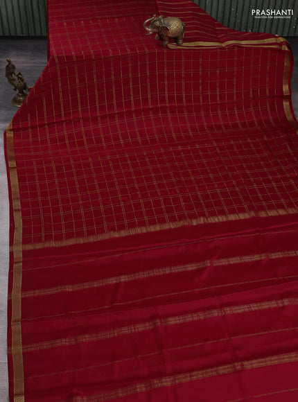 Pure mysore silk saree red with allover zari woven checked pattern and zari woven border
