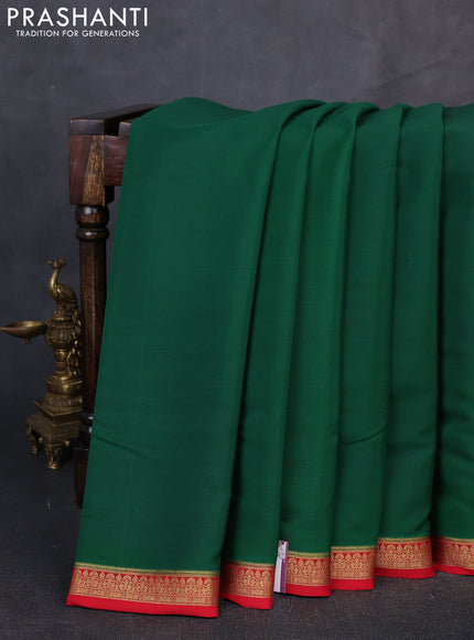 Pure mysore silk saree green and red with plain body and zari woven border