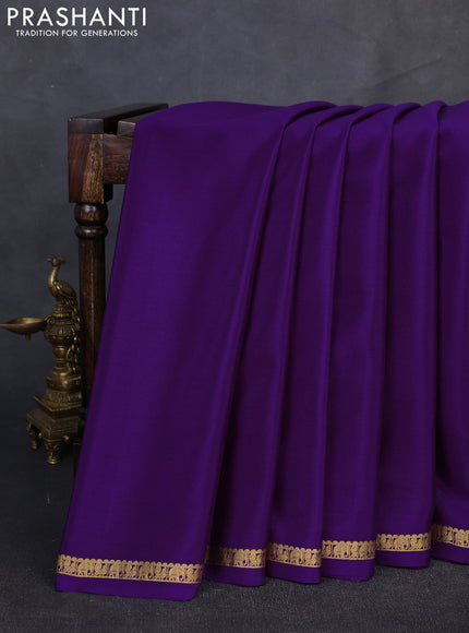 Pure mysore silk saree violet with plain body and zari woven border