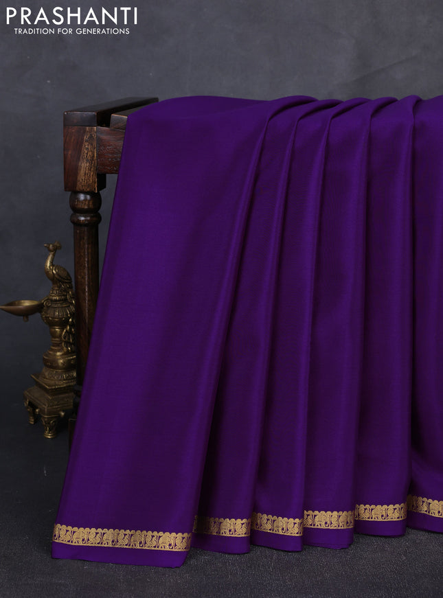Pure mysore silk saree violet with plain body and zari woven border