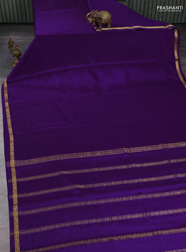 Pure mysore silk saree violet with plain body and zari woven border