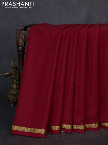 Pure mysore silk saree red with plain body and zari woven border