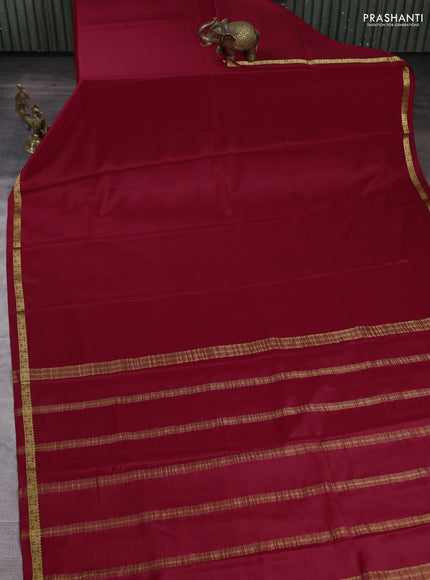 Pure mysore silk saree red with plain body and zari woven border
