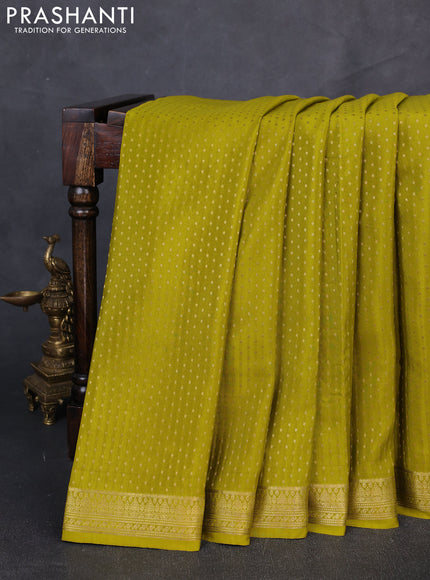 Pure mysore silk saree lime green with allover zari woven butta weaves and zari woven border