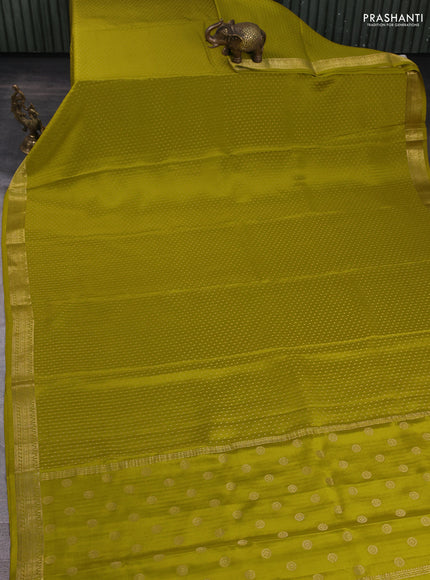 Pure mysore silk saree lime green with allover zari woven butta weaves and zari woven border