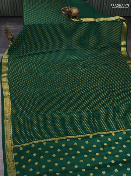 Pure mysore silk saree bottle green with allover zari woven butta weaves and zari woven border
