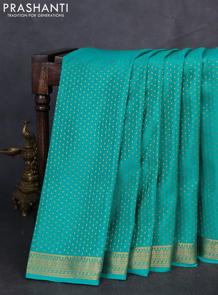 Pure mysore silk saree teal green with allover zari woven butta weaves and zari woven border