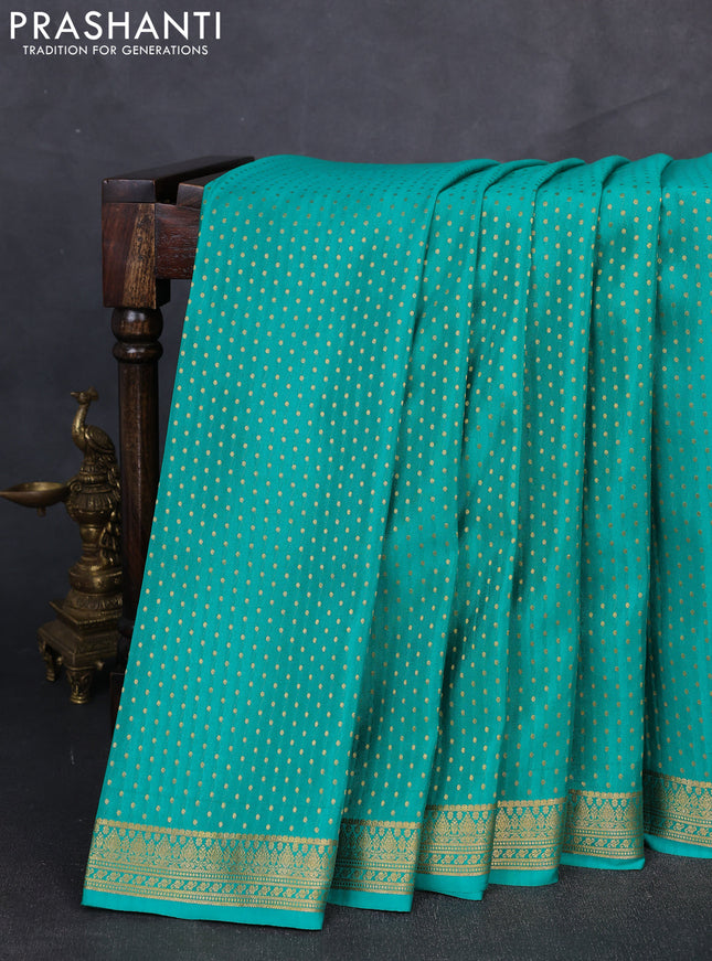 Pure mysore silk saree teal green with allover zari woven butta weaves and zari woven border