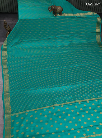 Pure mysore silk saree teal green with allover zari woven butta weaves and zari woven border